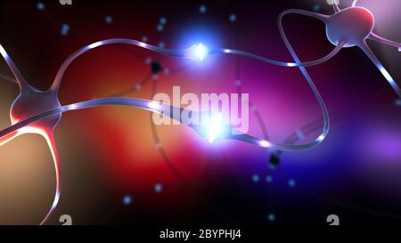 Illustration 3d d'une synapse dans le cadre d'une cellule nerveuse ou neurone Banque D'Images