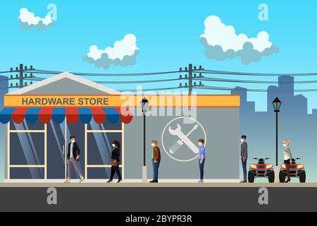 Illustration vectorielle de la distance entre les personnes qui font des achats sur le site Web du magasin Illustration de Vecteur
