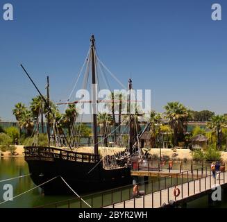 Vue sur le quai des Caravels Christophe Colomb 1492 Palos de la Frontera Huelva Andalousie Espagne Banque D'Images