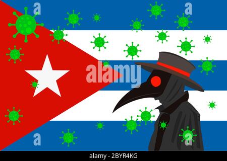 Peste noire médecin entouré de virus avec espace de copie avec DRAPEAU DE CUBA. Banque D'Images