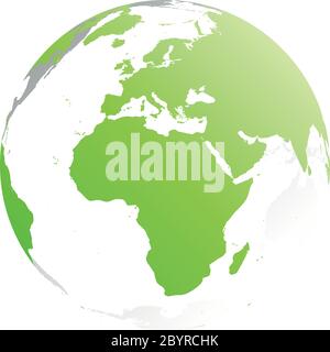 Planète 3D Terre globe. Sphère transparente avec silhouettes vertes. Axé sur l'Afrique et l'Europe. Illustration de Vecteur