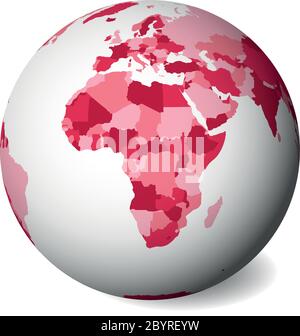 Carte politique vierge de l'Afrique. Globe terrestre 3D avec carte rose. Illustration vectorielle. Illustration de Vecteur