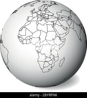 Carte politique vierge de l'Afrique. Globe terrestre 3D avec carte noire. Illustration vectorielle. Illustration de Vecteur