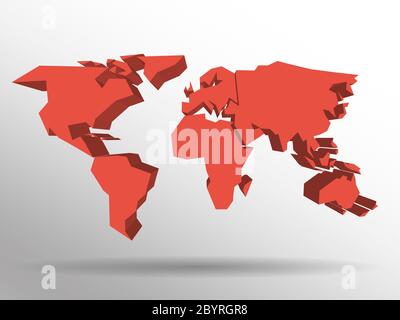 Carte 3D rouge du monde avec ombre portée sur l'arrière-plan. Papier peint à thème international. Illustration vectorielle EPS10 tridimensionnelle rendue. Illustration de Vecteur