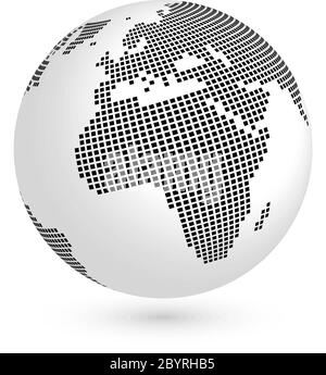 Planète Terre globe avec carte au carré noir des continents Afrique et Europe. Illustration vectorielle 3D avec ombre isolée sur fond blanc. Illustration de Vecteur