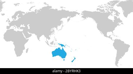 Austtralia et Océanie continent bleu marqué en gris silhouette de la carte du monde. Illustration simple à vecteur plat. Illustration de Vecteur