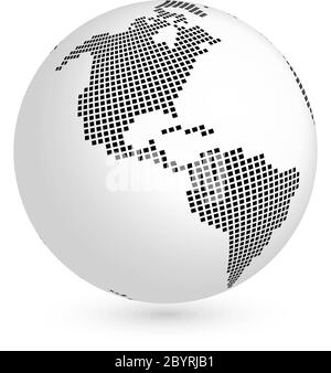 Planète Terre globe avec carte au carré noir de l'Amérique du continent. Illustration vectorielle 3D avec ombre isolée sur fond blanc. Illustration de Vecteur