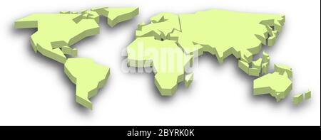 Carte du monde en 3D verte avec ombre portée sur l'arrière-plan. Papier peint à thème international. Illustration du vecteur EPS10. Illustration de Vecteur
