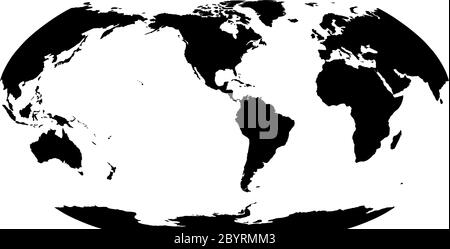 Carte du monde dans Robinson projection. Centré sur les Amériques. Silhouette de terre noire unie. Illustration vectorielle. Illustration de Vecteur