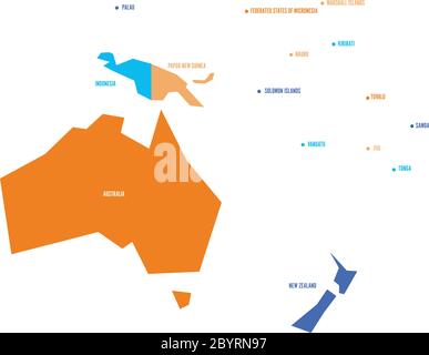 Carte politique infographique très simplifiée de l'Australie et de l'Océanie. Illustration de vecteur géométrique simple. Illustration de Vecteur