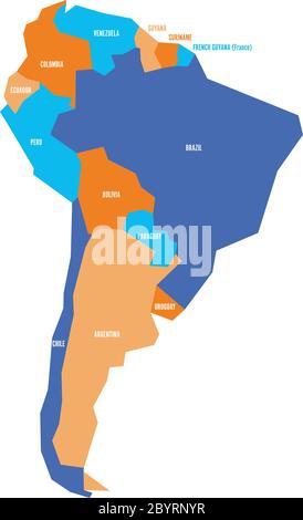 Carte politique infographique très simplifiée de l'Amérique du Sud. Illustration de vecteur géométrique simple. Illustration de Vecteur