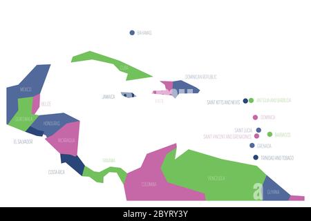 Carte de l'Amérique centrale et des Caraïbes. Carte vectorielle schématique Simlified en quatre couleurs. Illustration de Vecteur