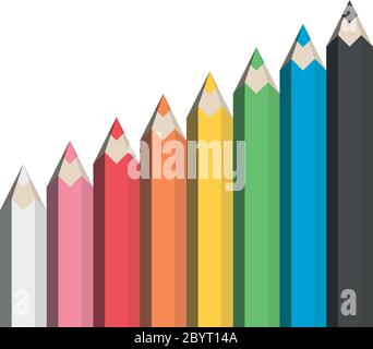 Ensemble de crayons de couleur. 8 crayons de couleur affûtés de différentes tailles. Illustration vectorielle. Illustration de Vecteur