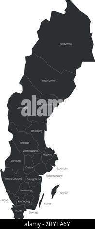 Comtés de Suède. Carte des divisions administratives régionales des pays. Illustration vectorielle colorée. Illustration de Vecteur
