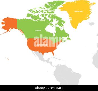 Région Amérique du Nord. Carte des pays d'Amérique du Nord. Illustration vectorielle. Illustration de Vecteur