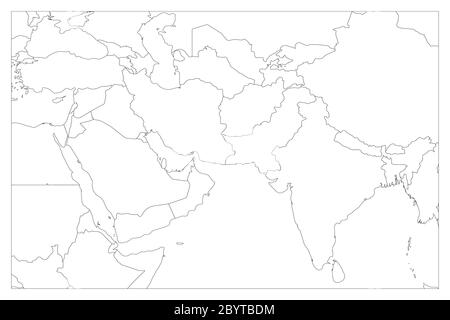 Carte politique des pays d'Asie du Sud et du Moyen-Orient. Carte de contour simple à vecteur plat. Illustration de Vecteur