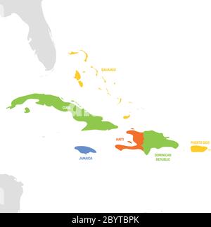 Région des Caraïbes. Carte des pays de la mer des Caraïbes en Amérique centrale. Illustration vectorielle. Illustration de Vecteur