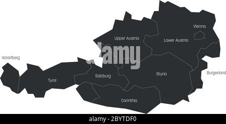 États d'Autriche. Carte des divisions administratives régionales des pays. Illustration vectorielle colorée. Illustration de Vecteur