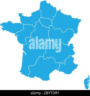 Carte bleue de la France divisée en 13 régions métropolitaines administratives, depuis 2016. Illustration vectorielle. Illustration de Vecteur