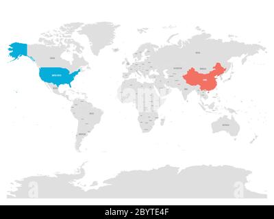 Les Etats-Unis et la Chine ont mis en relief sur la carte politique du monde. Illustration vectorielle. Illustration de Vecteur