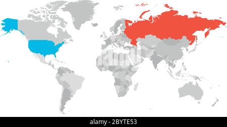 Les Etats-Unis et la Russie ont mis en évidence sur la carte politique du monde. Illustration vectorielle. Illustration de Vecteur