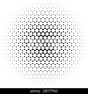 Cercle de points demi-ton abstrait en hexagone radial. Élément d'illustration vectoriel noir et blanc. Illustration de Vecteur