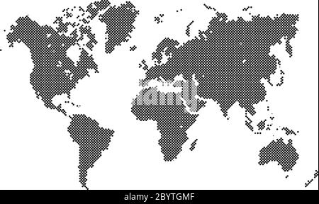 Carte en pointillés du monde. Carte du monde composée de points noirs en diagonale sur fond blanc. Illustration de Vecteur