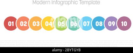 diagramme d'infographie moderne du processus en 10 étapes. Modèle graphique de cercles. Concept commercial de 10 étapes ou options. Elément vectoriel de conception moderne de différentes couleurs avec des étiquettes. Illustration de Vecteur
