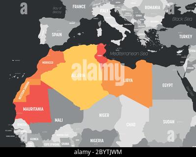 Carte des pays du Maghreb - Etats de l'Afrique du Nord-Ouest. Illustration vectorielle. Illustration de Vecteur