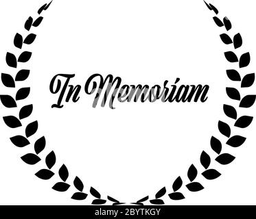Couronne funéraire avec étiquette Memoriam. Reposez-vous en paix. Illustration simple noire plate. Illustration de Vecteur