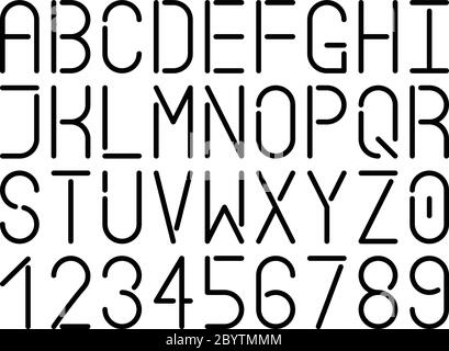 Police moderne à une ligne. Majuscules et chiffres vectoriels. Infographie et design futuriste. Illustration de Vecteur