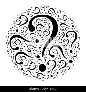Cercle de points d'interrogation. Illustration vectorielle noire sur fond blanc. Thème du quiz. Illustration de Vecteur