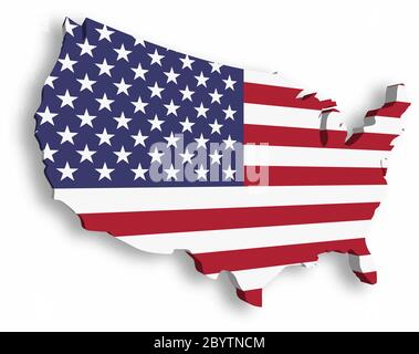 Carte 3D des Etats-Unis, alias Etats-Unis d'Amérique, en forme de carte des Etats-Unis. Illustration vectorielle avec ombre portée isolée sur fond blanc. Illustration de Vecteur