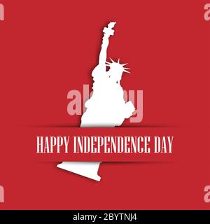 Papier blanc de la Statue de la liberté coupé dans une poche rouge pour carte de vœux avec étiquette Happy Independence Day. Symbole des États-Unis et thème de New York. Illustration vectorielle. Illustration de Vecteur