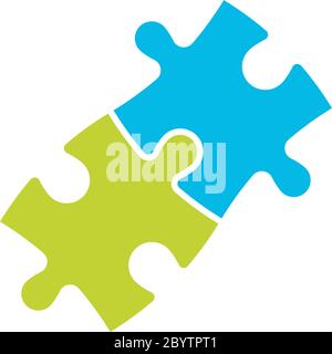 Puzzle de deux pièces. Coopération d'équipe, travail d'équipe ou thème commercial de solution. Illustration simple à vecteur plat. Illustration de Vecteur