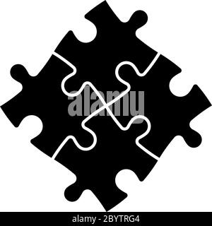 Puzzle résolu de quatre pièces noires. Coopération d'équipe, travail d'équipe ou thème commercial de solution. Illustration simple à vecteur plat. Illustration de Vecteur