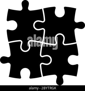 Puzzle résolu de quatre pièces noires. Coopération d'équipe, travail d'équipe ou thème commercial de solution. Illustration simple à vecteur plat. Illustration de Vecteur