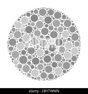 Cercle composé de points en nuances de gris. Illustration vectorielle abstraite inspirée par le test médical Ishirara pour la cécité des couleurs. Illustration de Vecteur