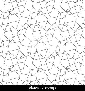 Vecteur abstrait mosaïque de motif sans couture des fils hexagons contours sur fond blanc. Papier peint rétro simple. Illustration de Vecteur