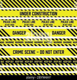 Jeu de bandes vectorielles sans couture utilisées par la police pour les zones de restriction et de danger. Bandes jaunes et noires. Illustration de Vecteur