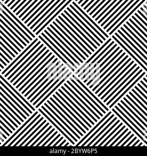 Motif vectoriel abstrait géométrique sans couture. Tissage de tissu avec lignes droites croisées noires et blanches. Vérifiez la texture de l'arrière-plan en diagonale. Illustration de Vecteur