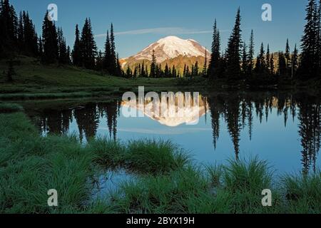 WA16644-00...WASHINGTON - le Mont Rainier se reflète dans le lac Tipsoo, dans le parc national du Mont Rainier. Banque D'Images