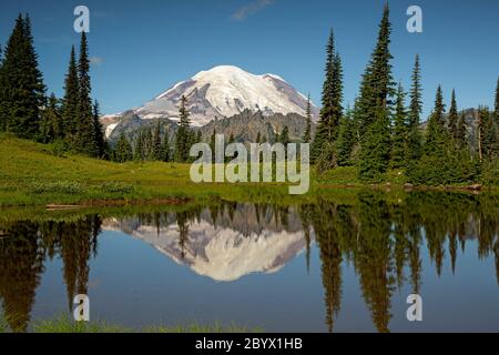 WA16648-00...WASHINGTON - le Mont Rainier se reflète dans le lac Tipsoo, dans le parc national du Mont Rainier. Banque D'Images