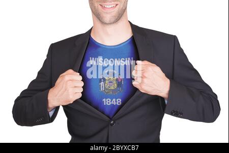 Costume d'ouverture pour homme d'affaires pour révéler une chemise avec drapeau d'État Banque D'Images