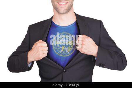 Costume d'ouverture pour homme d'affaires pour révéler une chemise avec drapeau d'État Banque D'Images