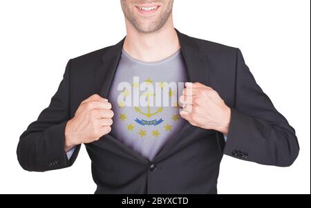 Costume d'ouverture pour homme d'affaires pour révéler une chemise avec drapeau d'État Banque D'Images