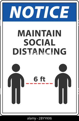 Avis s'il vous plaît garder à l'écart et pratiquer la distanciation sociale pour arrêter la propagation du coronavirus covid-19 Illustration de Vecteur
