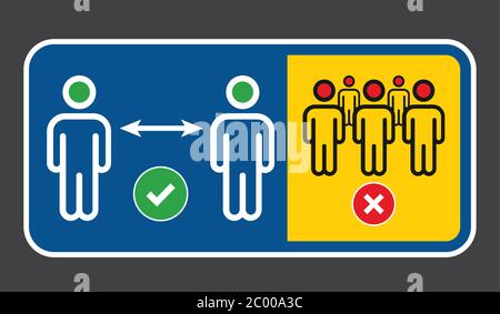 Avis s'il vous plaît garder à l'écart et pratiquer la distanciation sociale pour arrêter la propagation du coronavirus covid-19 Illustration de Vecteur