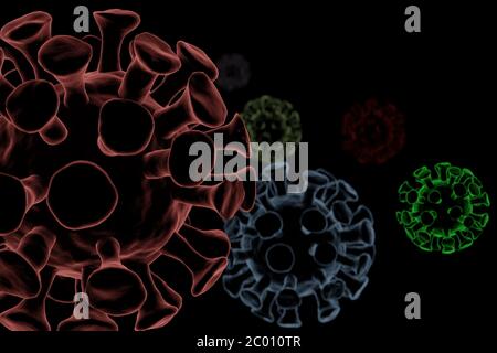 Illustration 3D du virus isolé sur fond noir Banque D'Images