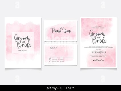 Modèle de carte d'invitation de mariage de couleur rose avec aquarelle Illustration de Vecteur